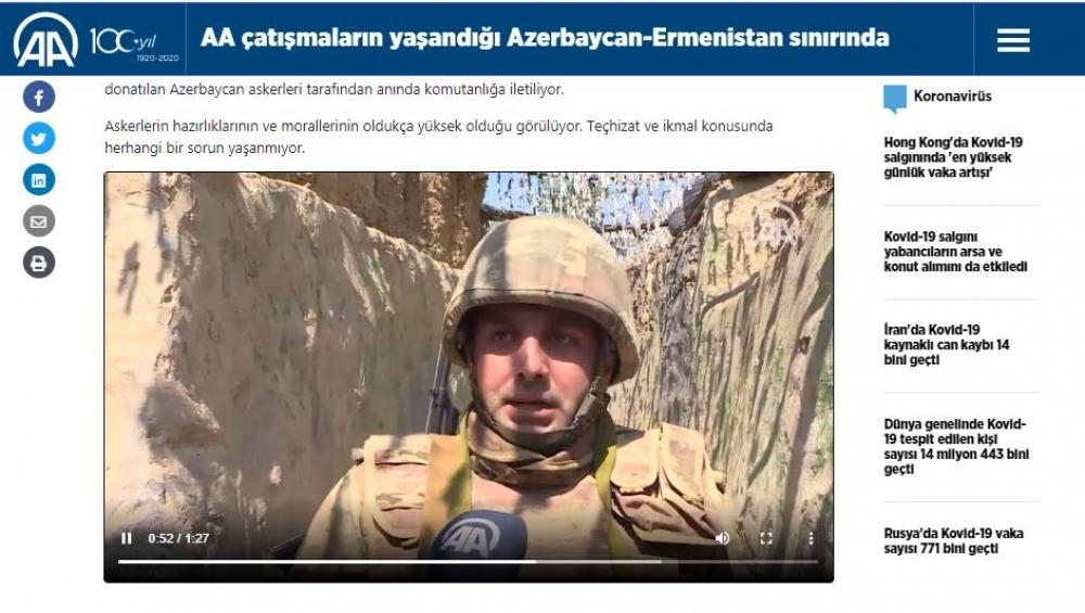 Anadolu agentliyi: Azərbaycan əsgərinin hazırlığı, təchizatı və döyüş əhvalı çox yüksəkdir