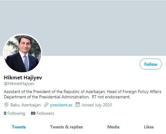 Hikmət Hacıyevin ''Twitter'' hesabı bərpa edilib