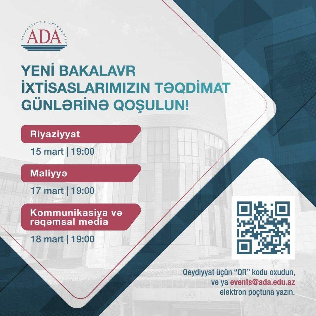 ADA Universitetinin üç yeni ixtisasının təqdimatı keçiriləcək