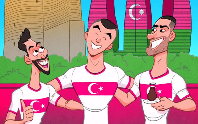 Omar Momani Türkiyə millisinin Bakıya gəlişinə karikatura çəkdi - FOTO