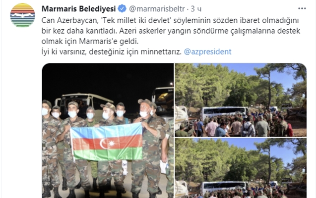 Marmaris bələdiyyəsi Azərbaycana təşəkkür etdi