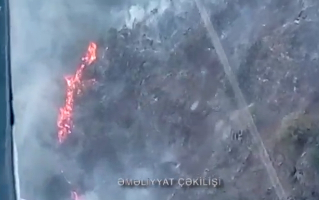 Qəbələdə yanğın başladı, helikopterlər havaya qaldırıldı - VİDEO