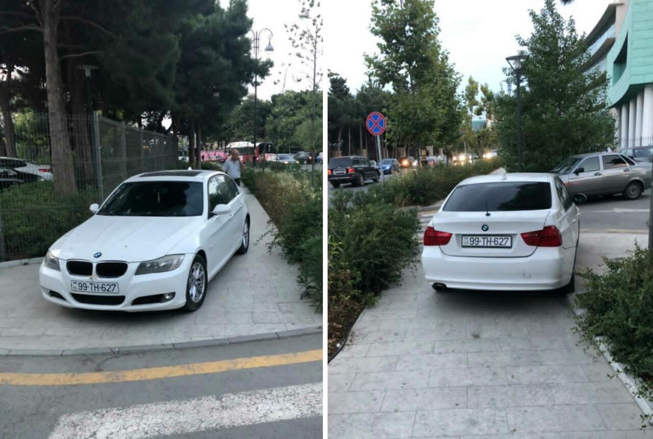 Bakıda səkini zəbt edən sürücü piyadaların yolunu kəsdi - FOTO