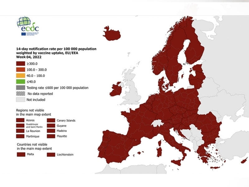 Bütün Avropa COVID-19 səyahət xəritəsində “tünd qırmızı” rəngə boyanıb