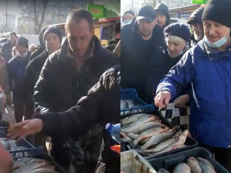 ''Bərdəli Mişa'' yenidən iş başında: Ukraynalılara pulsuz balıq paylandı - VİDEO