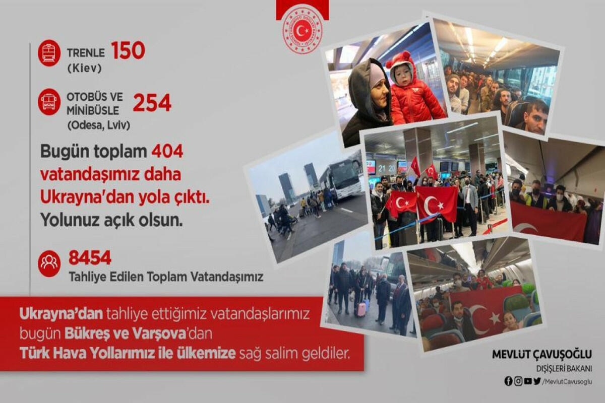 Türkiyə Ukraynadan daha 404 vətəndaşını  təxliyə edib