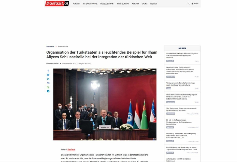 İlham Əliyevin TDT toplantısındakı çıxışı Avstriya mətbuatında