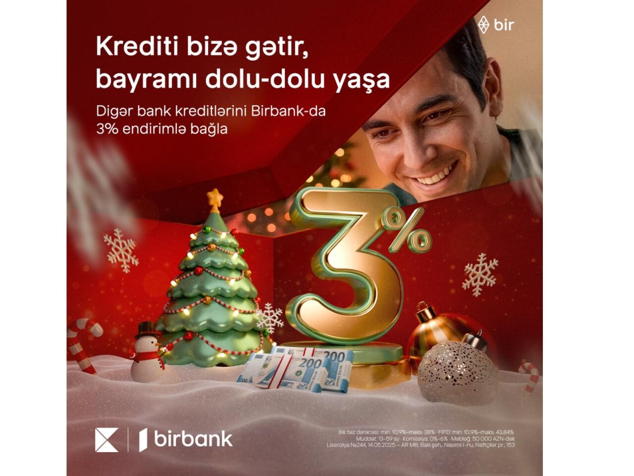 Kreditinizi Birbank-a gətirin, 3% Yeni il endirimi qazanın