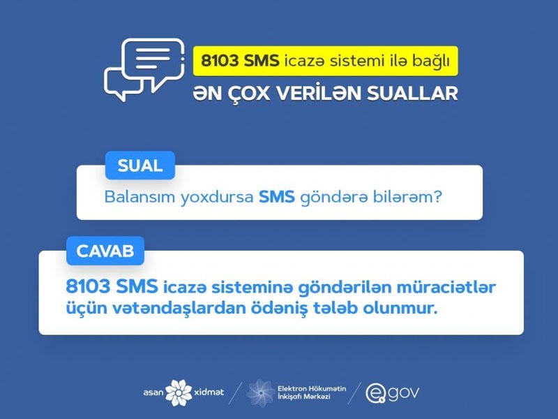 8103 SMS icazə sistemi ilə bağlı ən çox verilən sualların cavabları