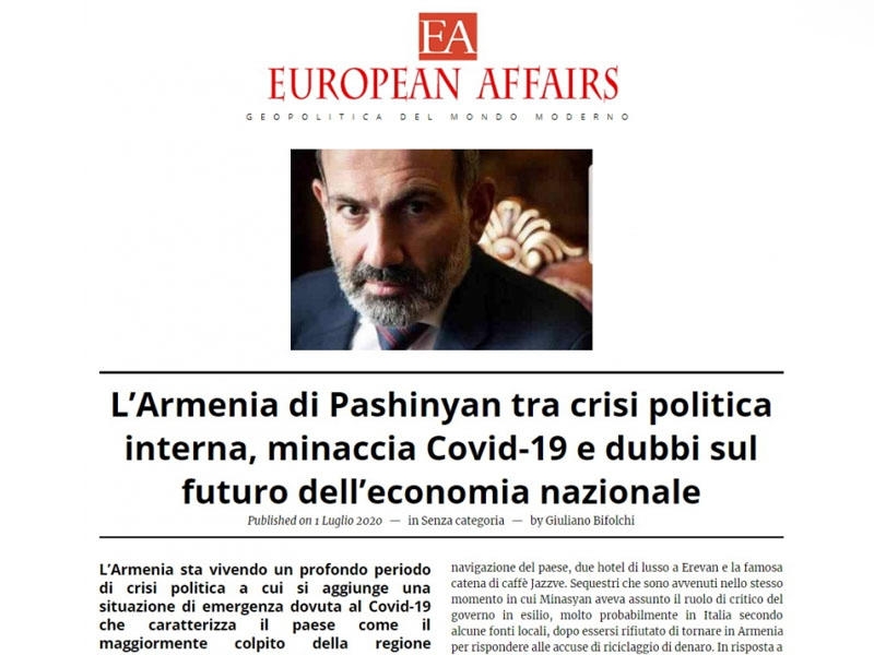 İtaliya jurnalı Ermənistandakı acınacaqlı daxili siyasi vəziyyətdən yazır