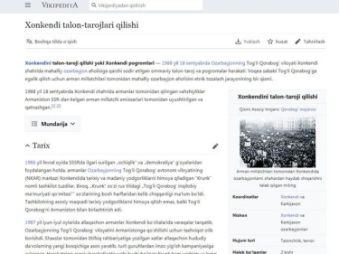 “Vikipediya”da özbək dilində “Xankəndi talanları” mövzusunda məqalə yaradılıb