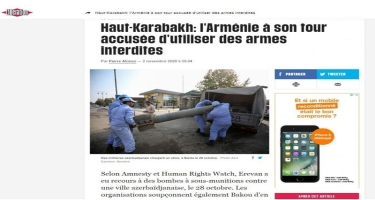 Fransanın “Liberation” qəzeti Ermənistanın qadağan olunmuş silahlardan istifadə etməsindən yazır