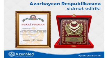 Azərbaycan Respublikasının Müdafiə Nazirliyi “AzeriMed”i Fəxri Fərmanla təltif edib