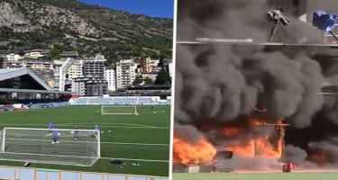 Andorra ev oyunlarını keçirdiyi stadionda güclü yanğın - VİDEO