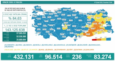 Türkiyədə daha 236 koronavirus xəstəsi vəfat edib