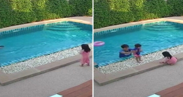 Üç yaşlı qız bacısını hovuzda boğulmaqdan xilas etdi - VİDEO