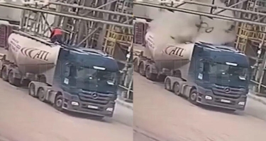Tankerin qapağı sürücünün başını deşdi - ANBAAN VİDEO