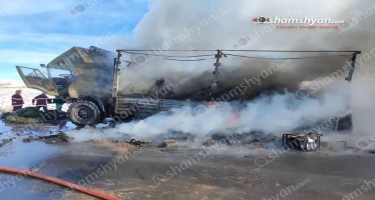 Ermənistanda rusların “KamAZ”ı yandı - FOTO