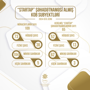 2024-cü ildə 65 KOB subyektinə “Startap” şəhadətnaməsi verilib