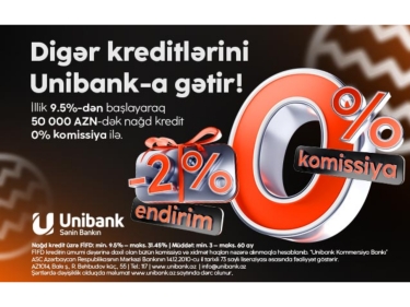 Unibank 0 % komissiyalı və 2 % endirimli kredit kampaniyası keçirir