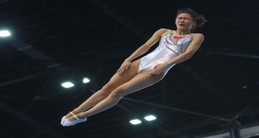 Milli Gimnastika Arenasında batut gimnastikası və tamblinq üzrə Dünya Kubokunun iştirakçılarının podium məşqləri keçirilir - FOTO