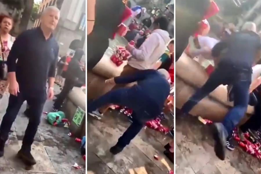 ''Liverpul'' azarkeşi barselonalını suya atdı - Video