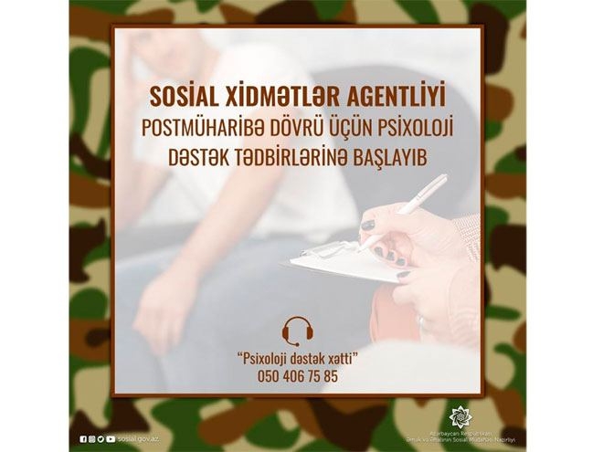 Sosial Xidmətlər Agentliyi postmüharibə dövrü üçün psixoloji dəstək tədbirlərinə başlayıb