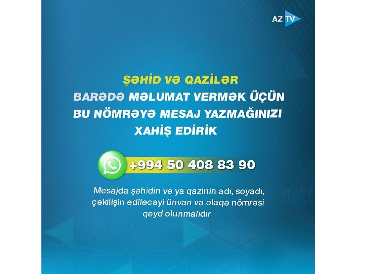 AzTV-dən şəhid ailələri və qazilərə müraciət: Qəhrəmanlarımızı tanıtmağa kömək edin