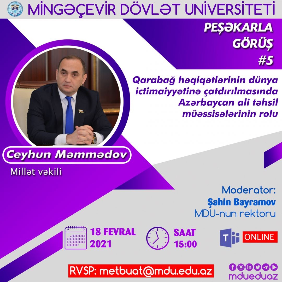 Mingəçevir Dövlət Universitetinin “Peşəkarla görüş” layihəsi çərçivəsində növbəti tədbir keçiriləcək