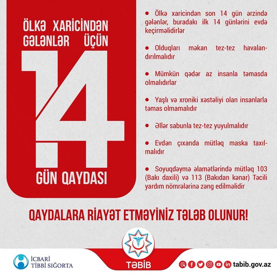 TƏBİB xaricdən gələnlərə koronavirus xəbərdarlığı etdi