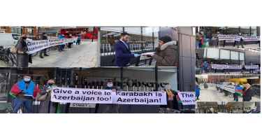 Azərbaycanlılar “Guardian” nəşrinin binası qarşısında aksiya keçirib