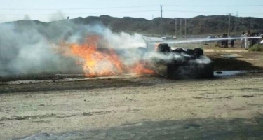 Avtomobillər toqquşdu - 4 nəfər diri-diri yandı