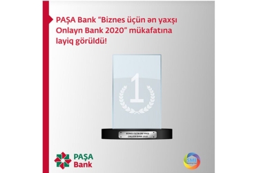 PAŞA Bank “Biznes üçün ən yaxşı Onlayn Bank 2020” mükafatına layiq görüldü